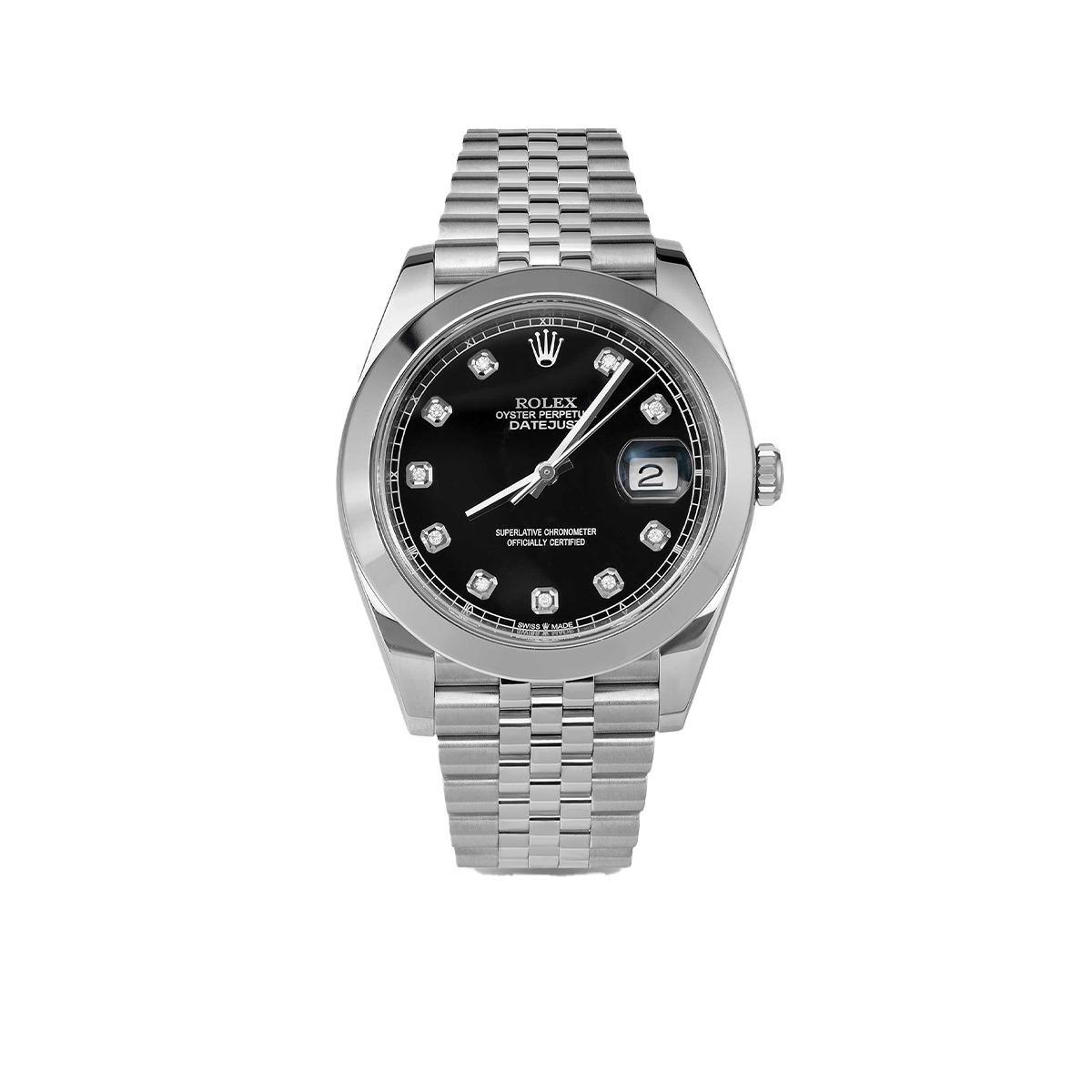 Rolex Datejust 126300 Smooth Bezel Watch 41mm Black Diamond Dial