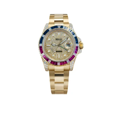 Rolex GMT-Master II 40mm Yellow Gold Pepsi Bezel Diamond Set Watch 116718LN