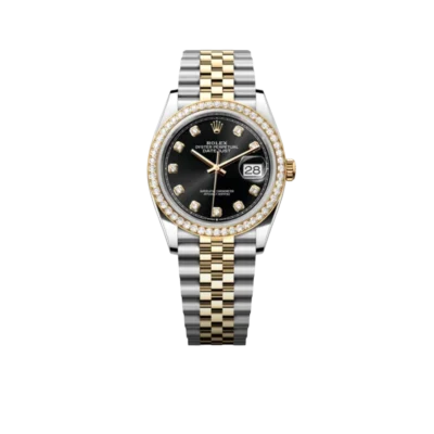 Rolex Datejust 36mm Black Dial Steel Yellow Gold Diamond Mens Watch 116243