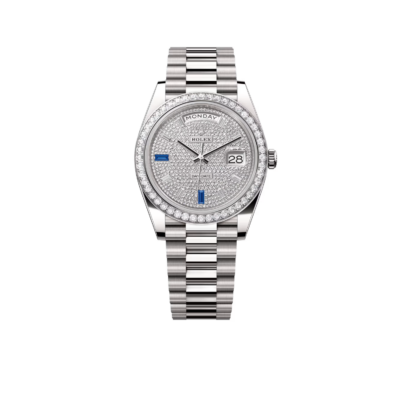 Rolex Day-Date 40 President White Gold Diamond Paved Dial with Sapphires 228349RBR