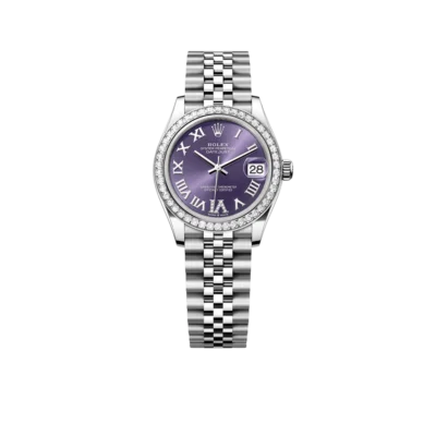 Rolex Lady-Datejust 31mm 278384RBR Stainless Steel Diamond Bezel Violet Roman Dial Jubilee