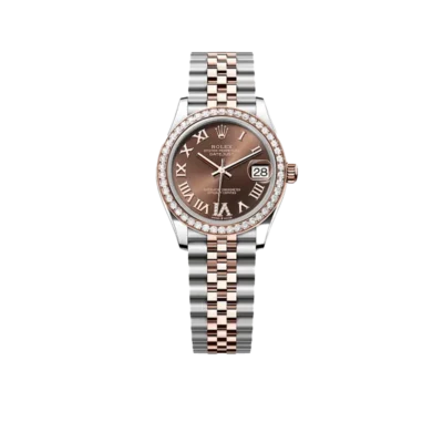 Rolex Lady-Datejust 31mm 278381RBR Stainless Steel Rose Gold Brown Roman Numerals Diamond Dial Diamond Bezel Jubilee